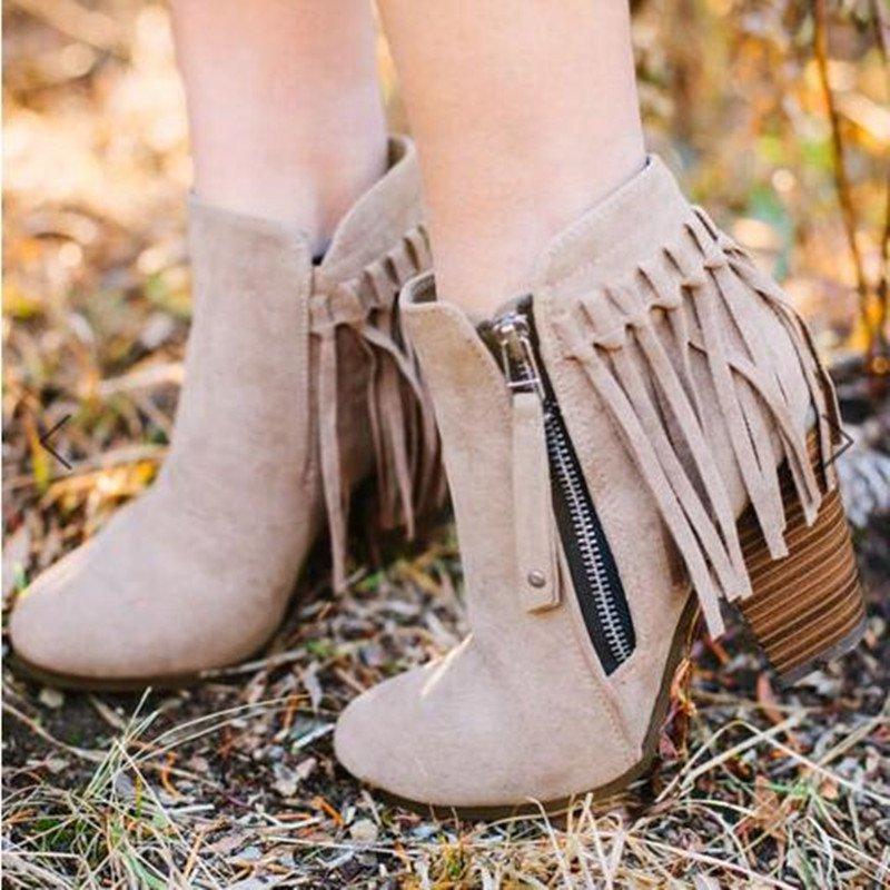 Winter Block Heel Leather Boots