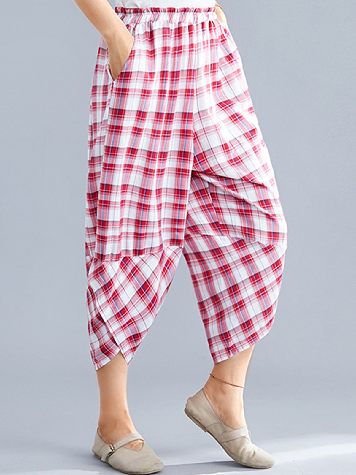 Plus Size Women Plaid Casual Pants
