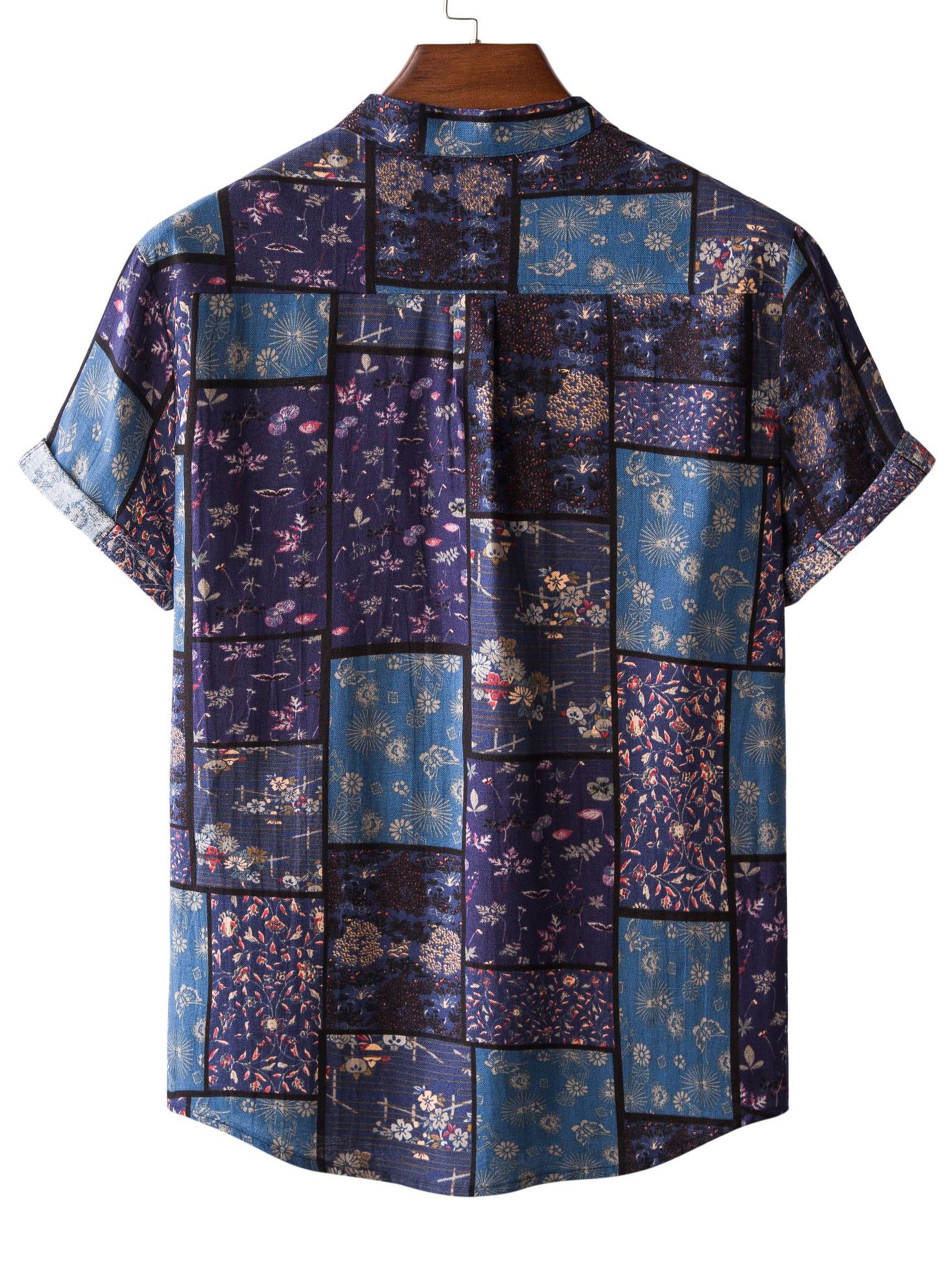 Men's Floral Patchwork Graphic Button Up Shirt