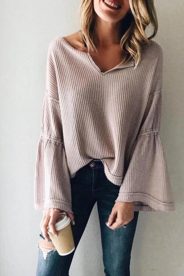 European And American Style V Neck Long Sleeve Pure Colour Sweater