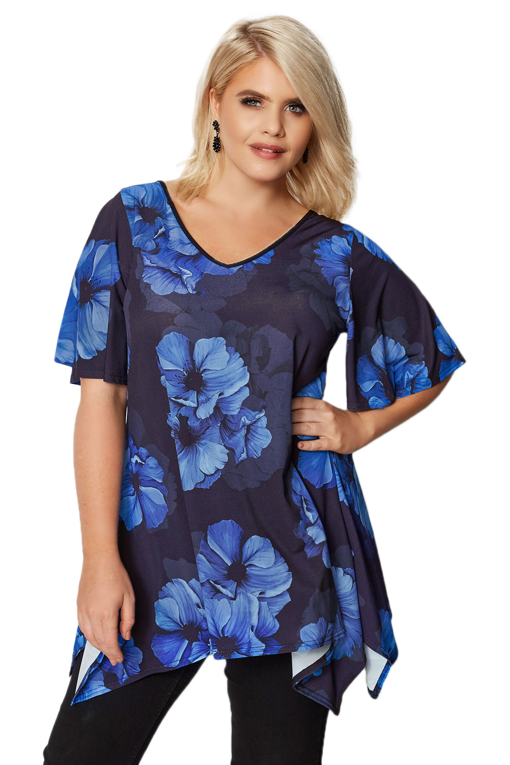 Black & Cobalt Blue Floral Plus Size Top