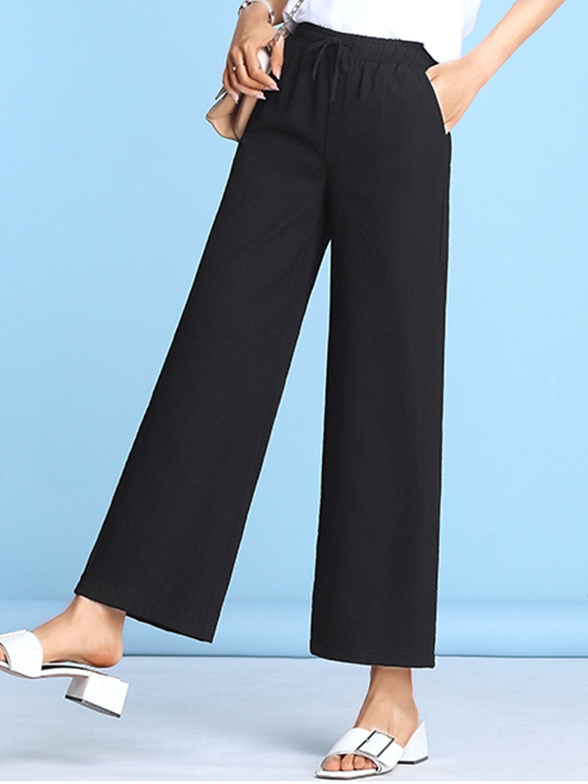 Plus Size Women Plain Casual Wide Leg Shorts