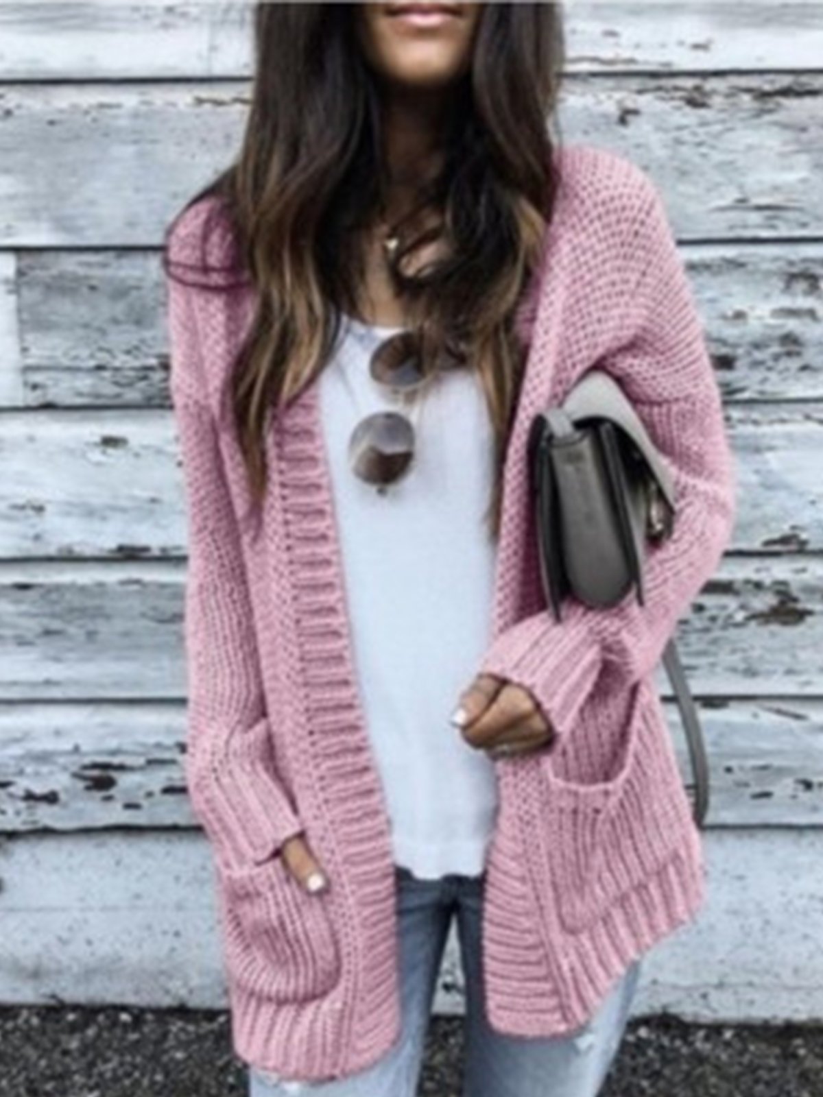 Knitted Long Sleeve Plain Cardigan