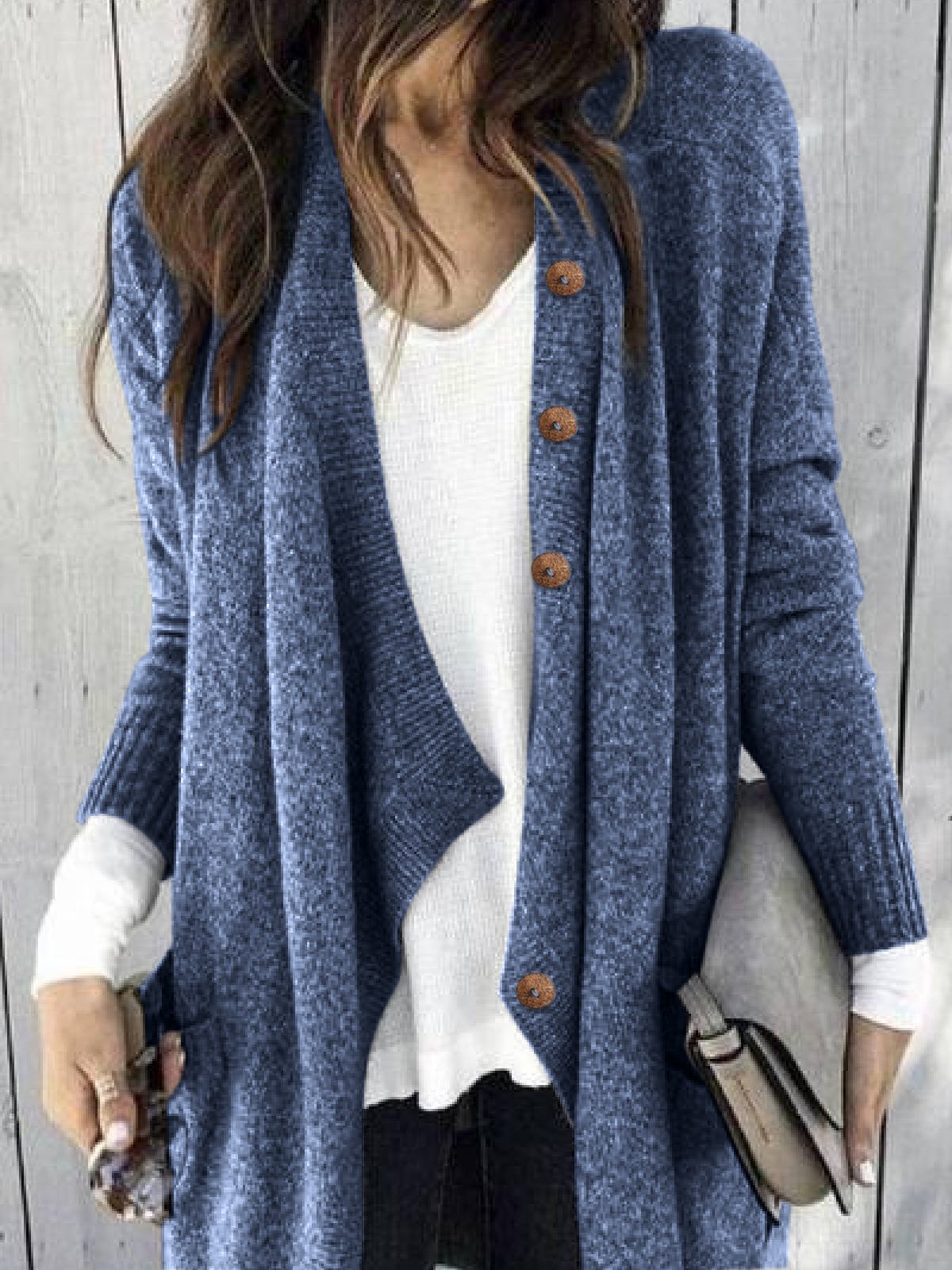 Buttoned Shawl Collar Knitted Casual Outerwear