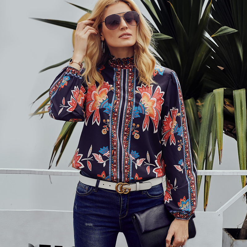 Flower Print Smocked Long Sleeve Blouse