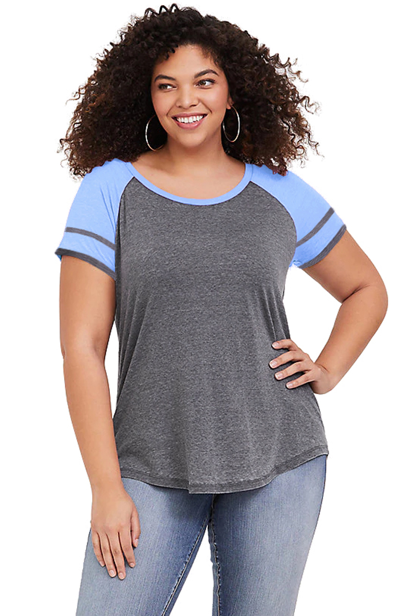 Sky Blue Raglan Short Sleeve Plus Size Tee