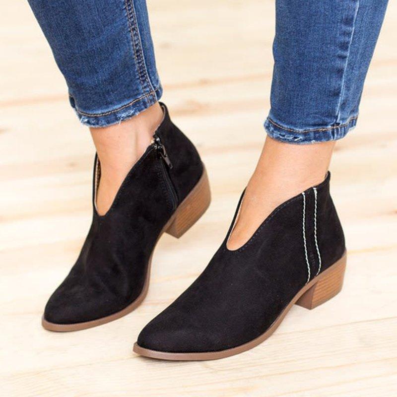 Women Deep V Sexy Booties Casual Comfort Plus Size Zipper Shoes