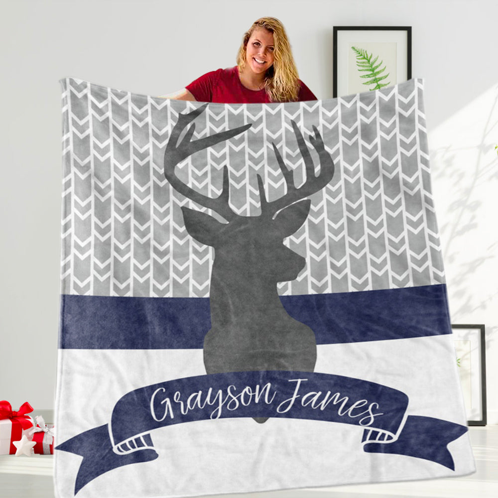 Personalized Baby Boy Blanket, Deer Baby Blanket. Baby Fleece Blanket