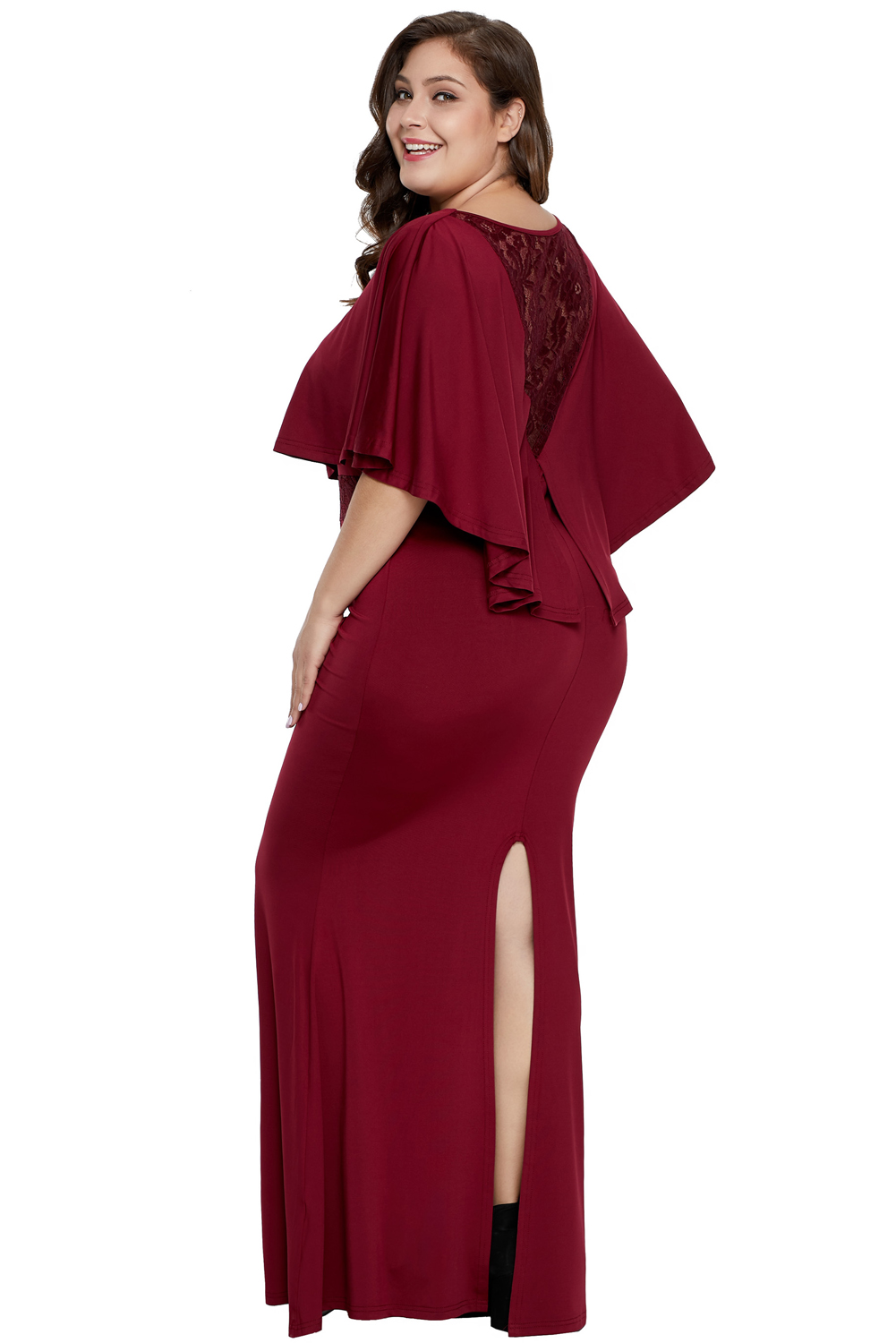 Red Cape Overlay Plus Size Dress