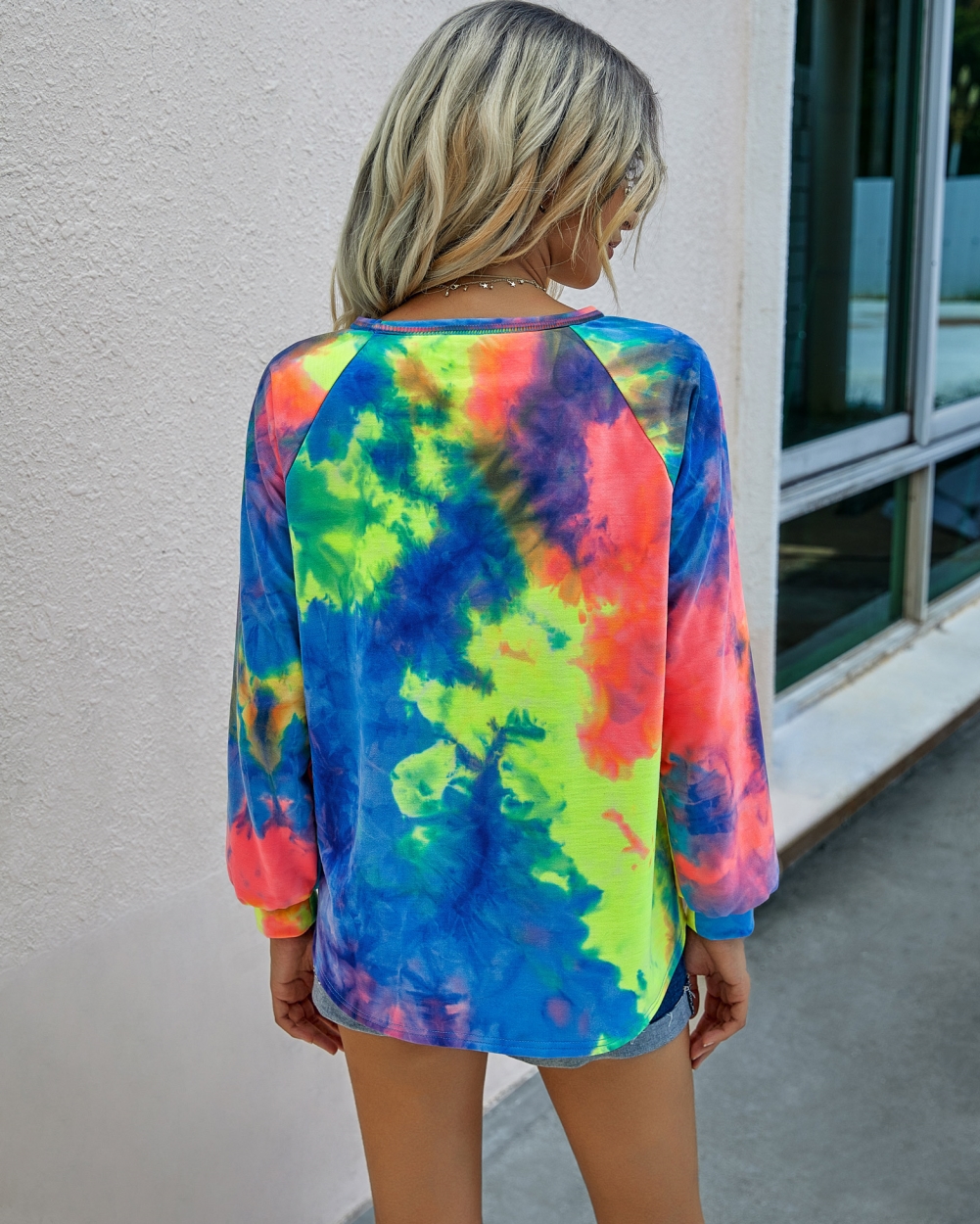 Autumn Tie Dye O Neck Long Sleeve Loose Shirt