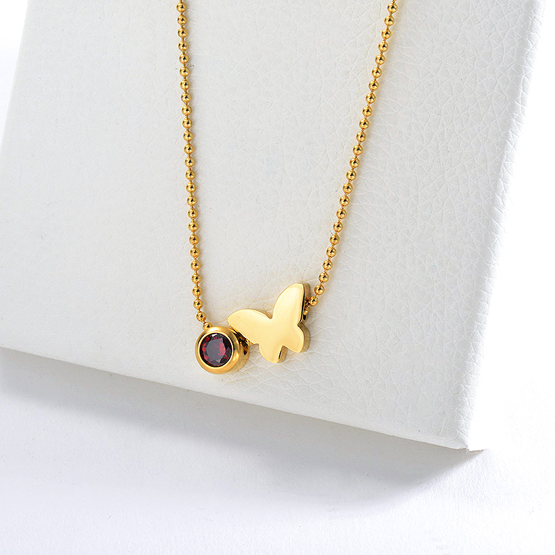 Elegant Gold Butterfly Charm With Zirconia Necklace For Women