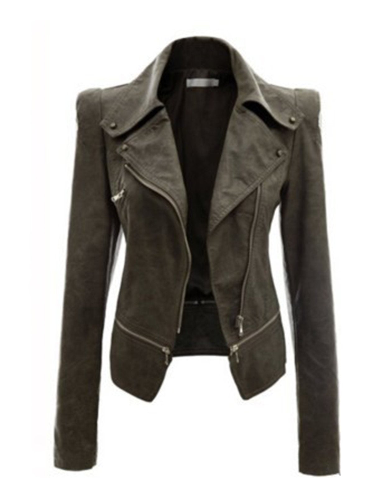 Casual Pockets Solid Faux Leather Bomber Jacket