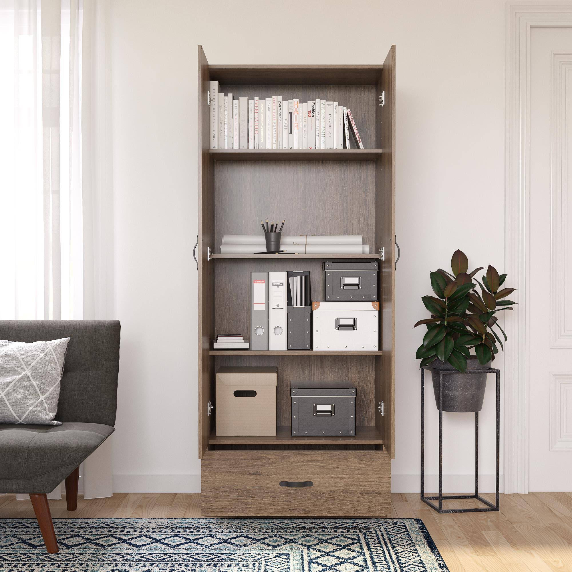 RealRooms Hax 2 Door Storage Cabinet with Drawer, Kitchen and Pantry Organizer, Rustic Oak