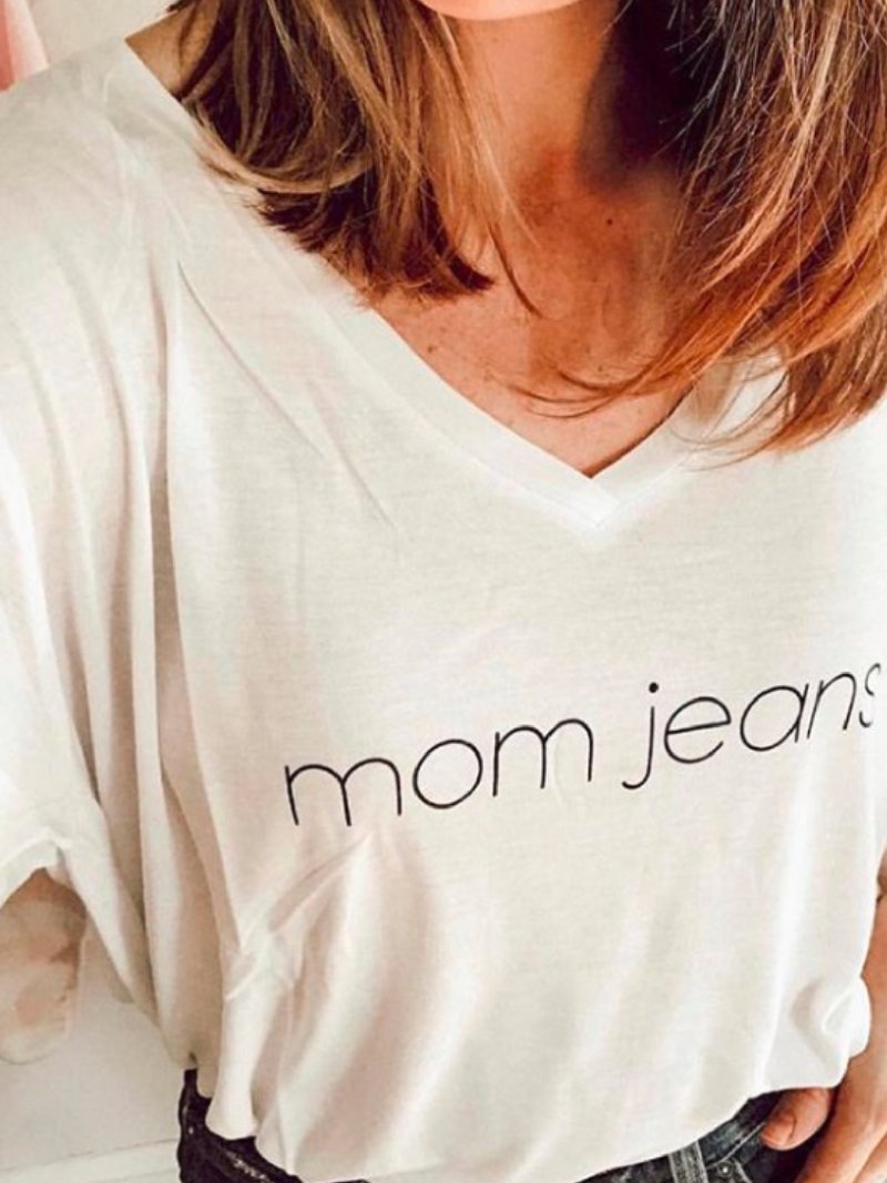 V Neck Basic Letter Shirts & Tops