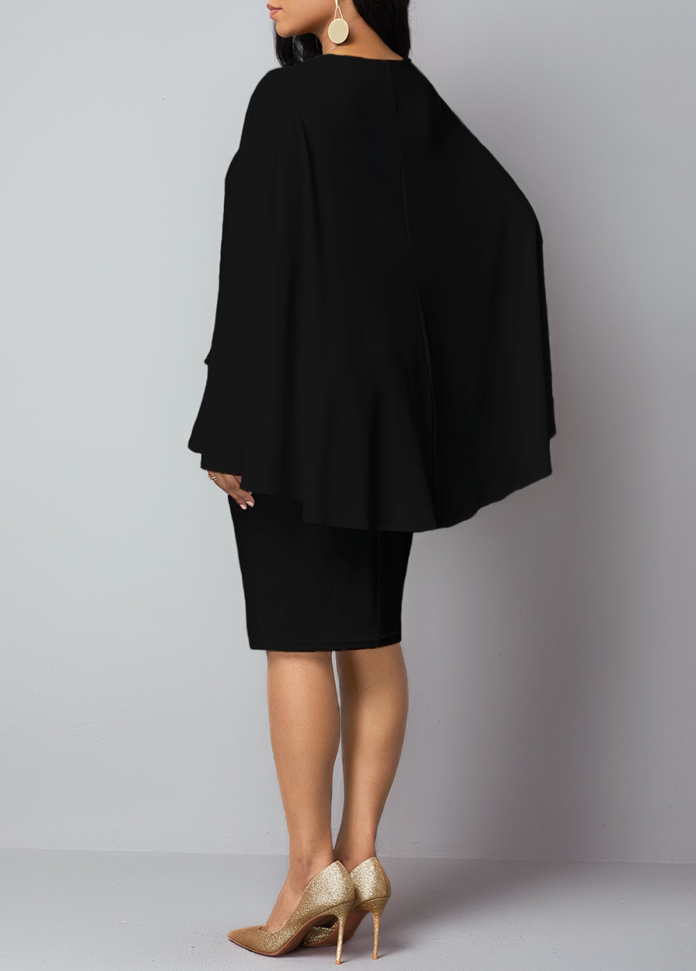 Occassional Knee-Length Peplum Cape Dress