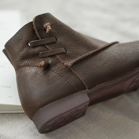 Daily Leather Low Heel Boots