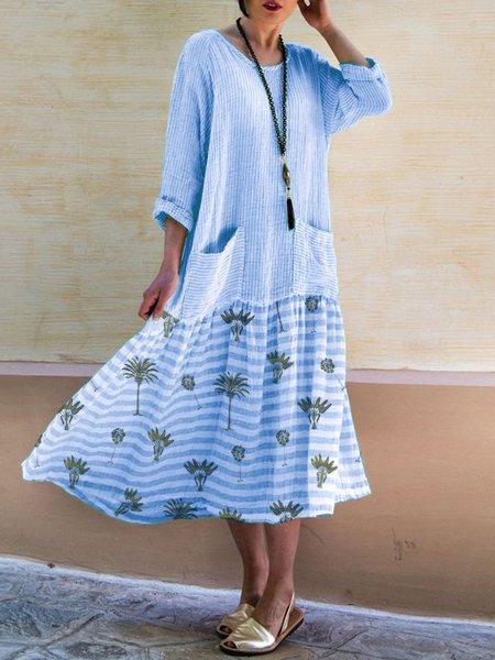 3/4 Sleeve Cotton Sweet Crew Neck Dresses