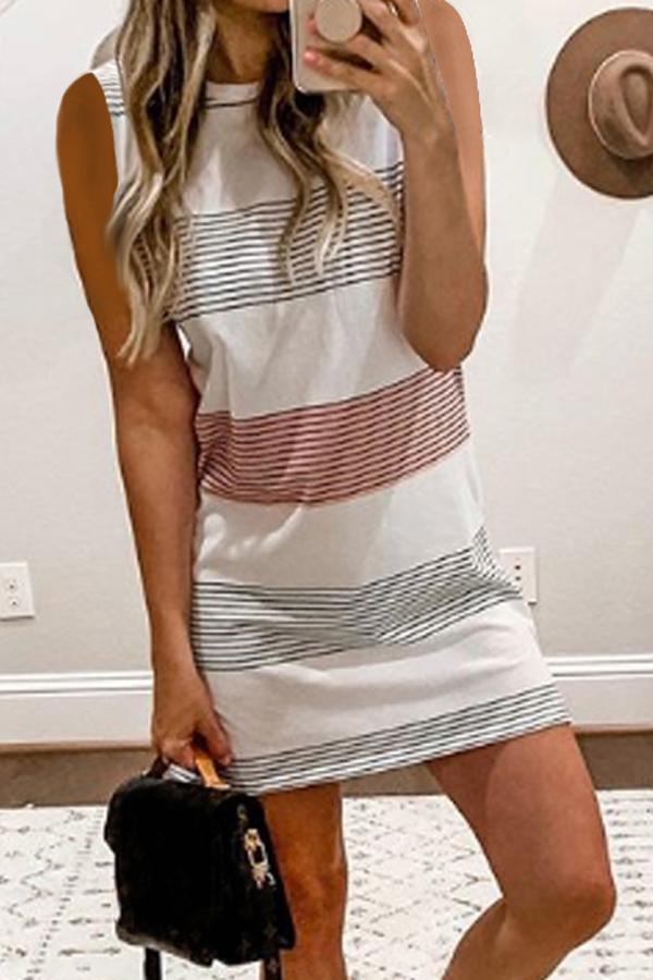 Round Neck  Striped Bodycon Dresses