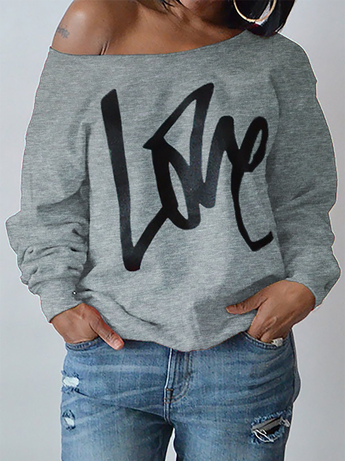 Womens Round Neck LOVE Printed Hoodie