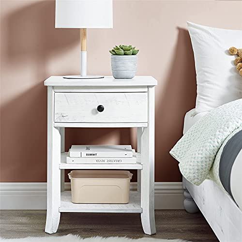 Rustic Wood 3-Tier Nightstand w/ Storage Shelf & Drawer for Bedroom&Living Room