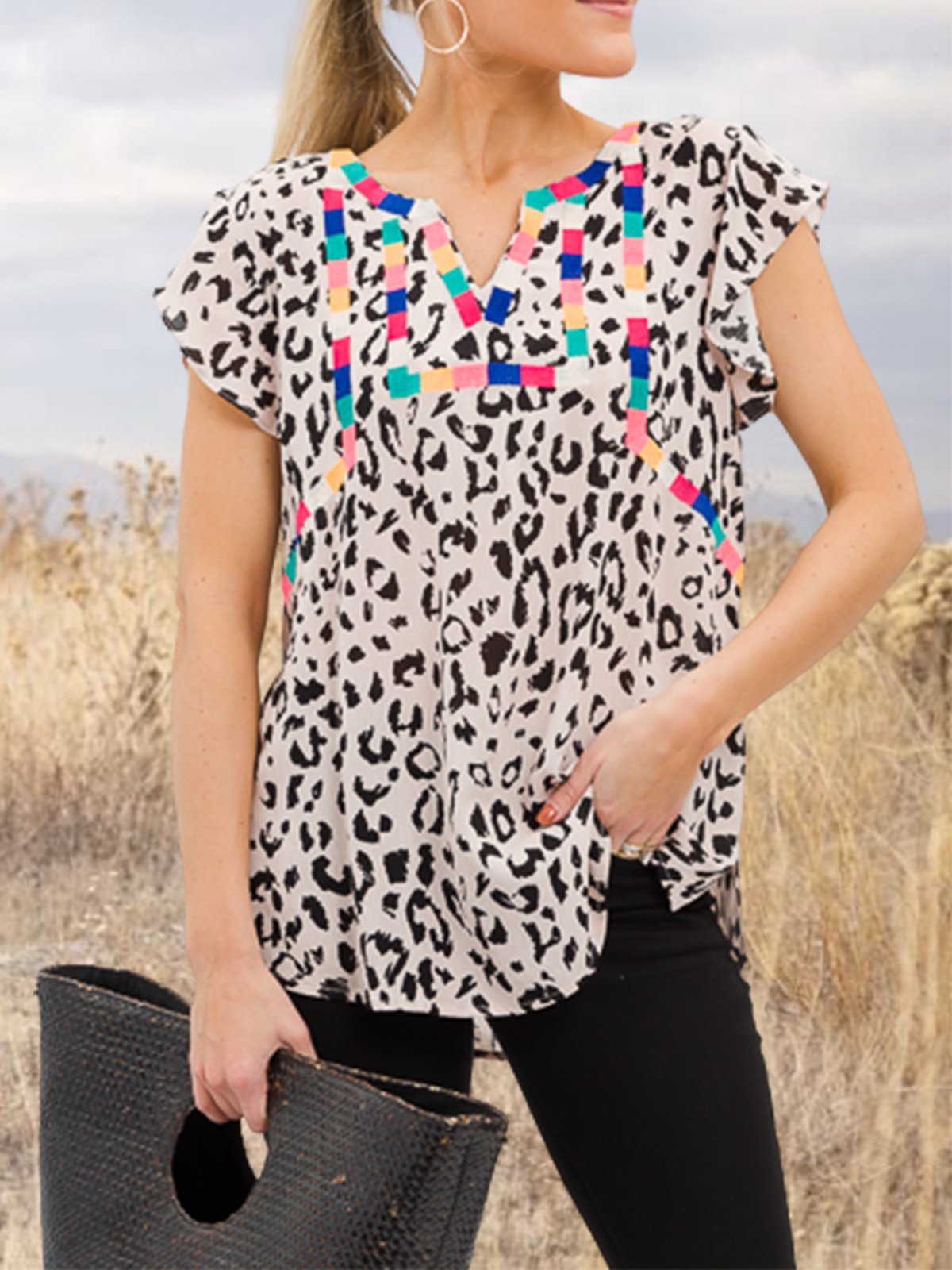 Floral-Print Boho Leopard Shirts & Tops