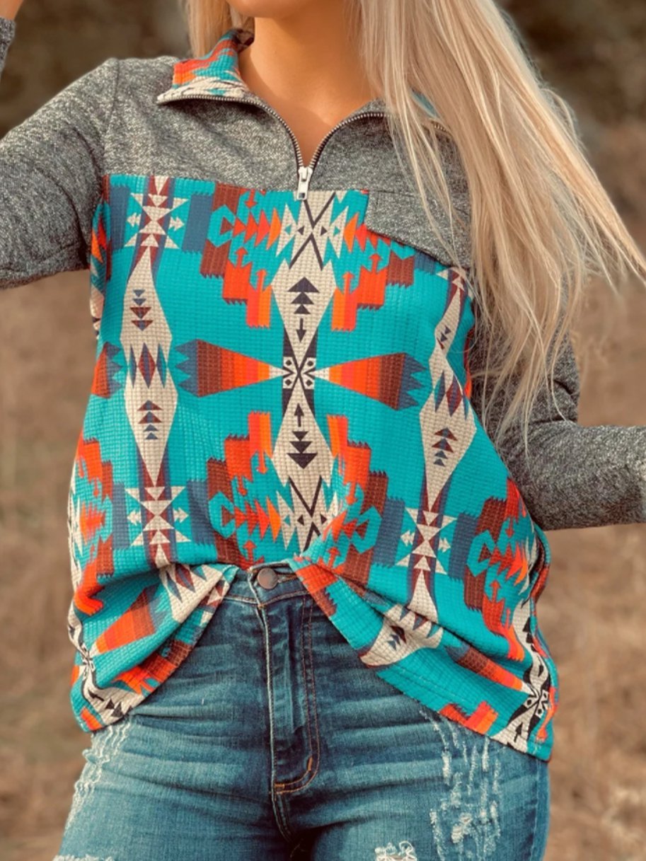 Geometric Shift Long Sleeve Casual Shirts & Tops