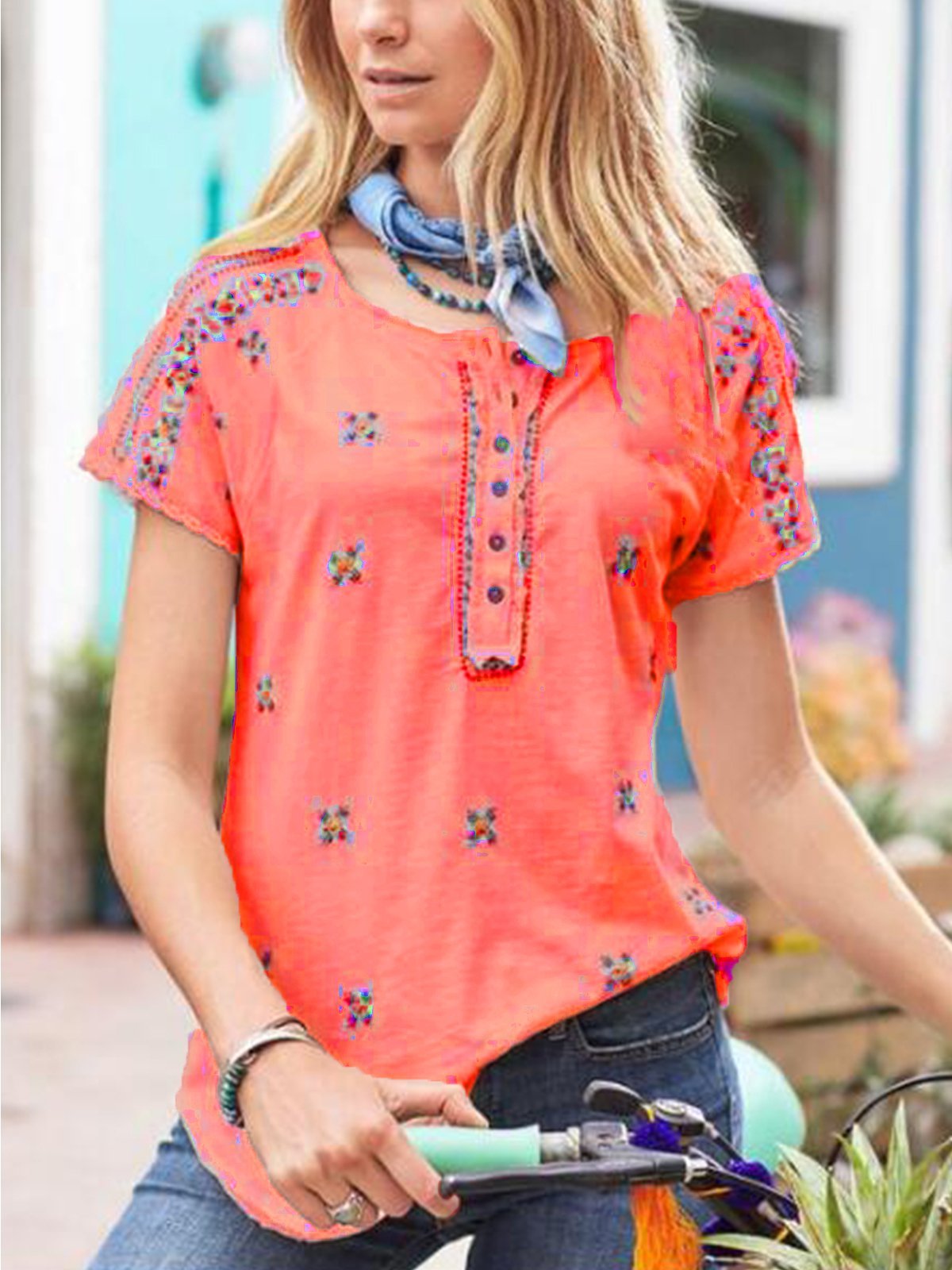Buttoned Casual Short Sleeve Shirts & Tops