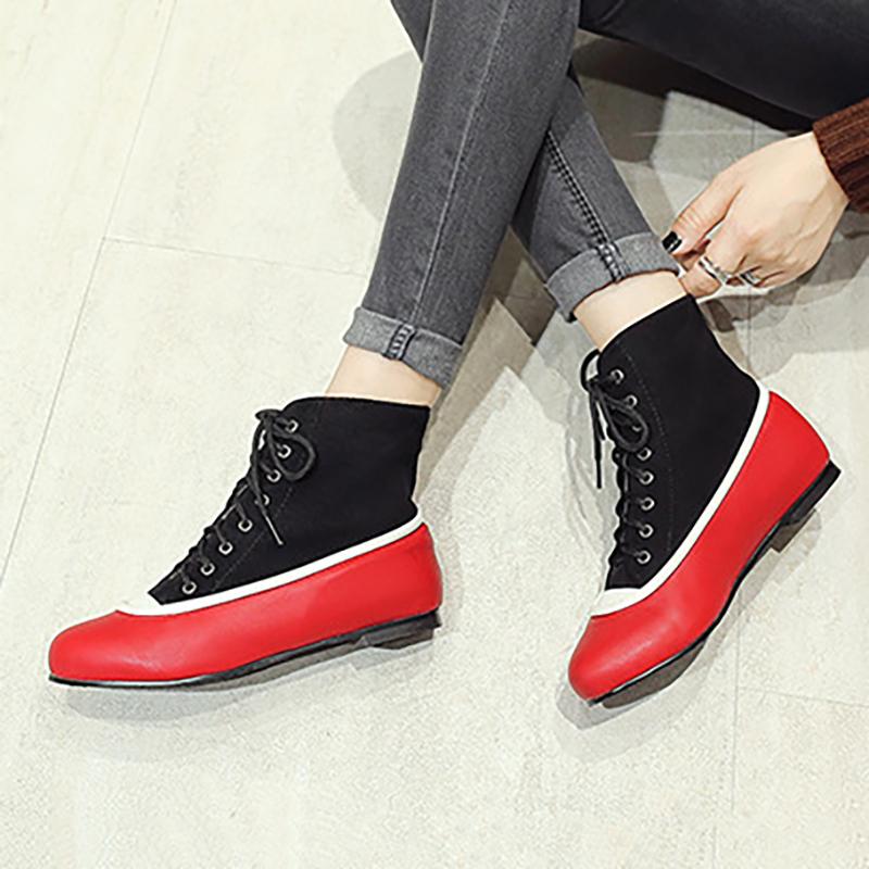 Chunky Heel Winter Lace-up Plus Size Boots Artificial Leather Ankle Booties