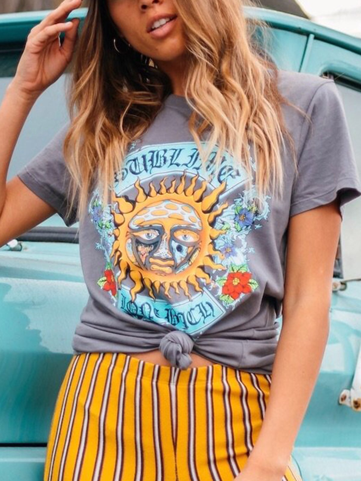 Gray Short Sleeve Cotton Shirts & Tops