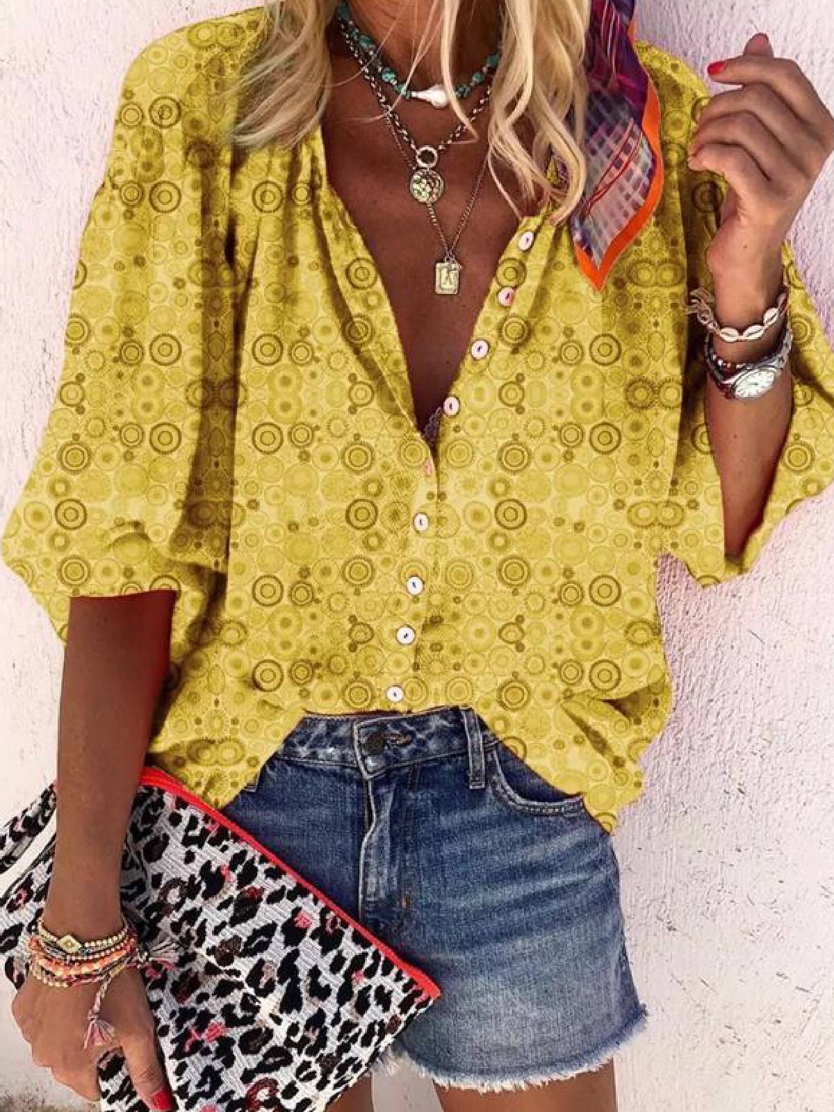 V Neck Long Sleeve Shirts & Tops