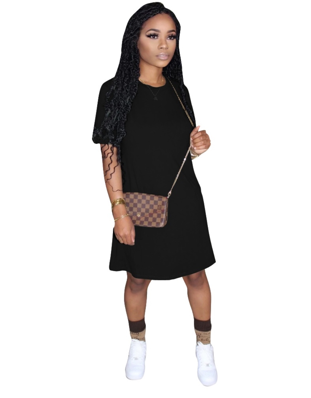 Summer Plain Round Neck Pocket Shirt Dress