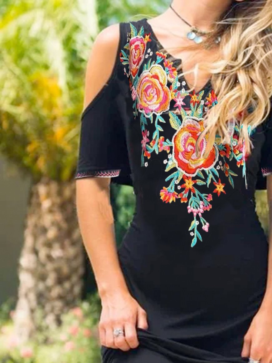 Floral V Neck Casual Dresses