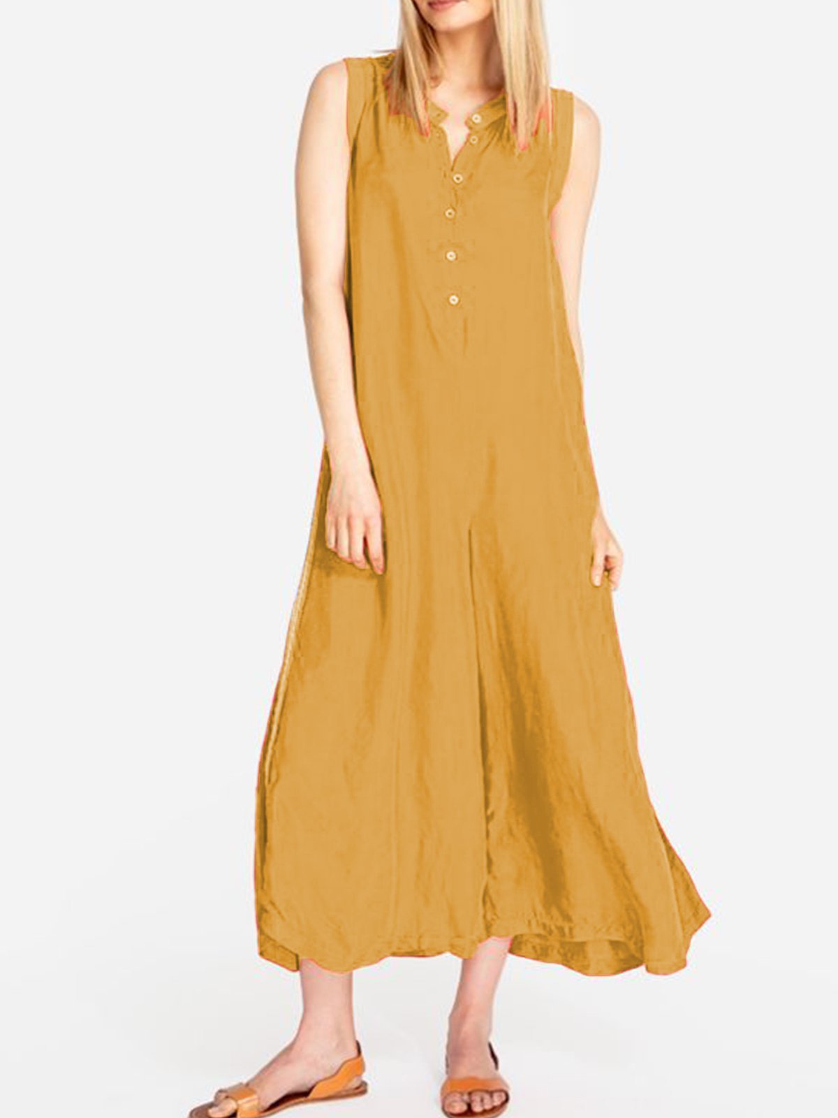Solid Sleeveless Linen Dresses