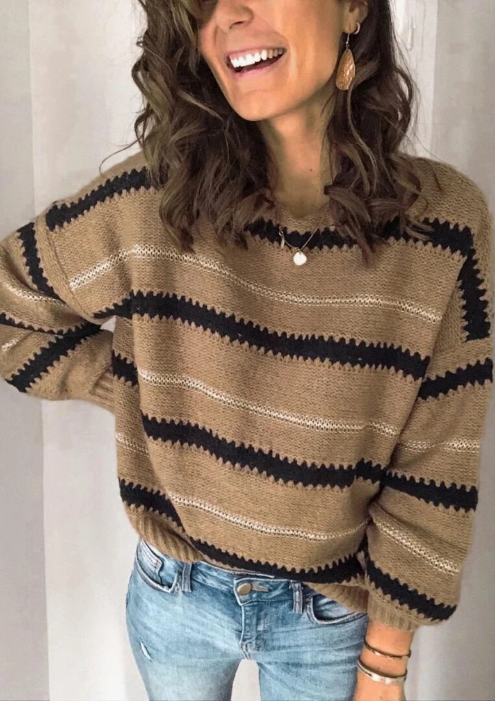 O Neck Striped Loose Pullover Sweater