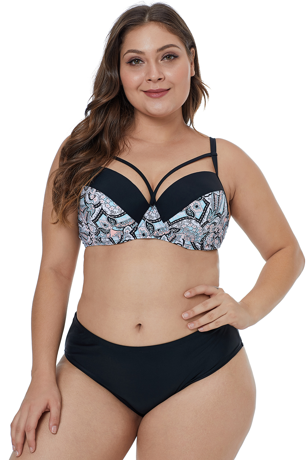 Floral Paisley Print Plus Size Swimwear