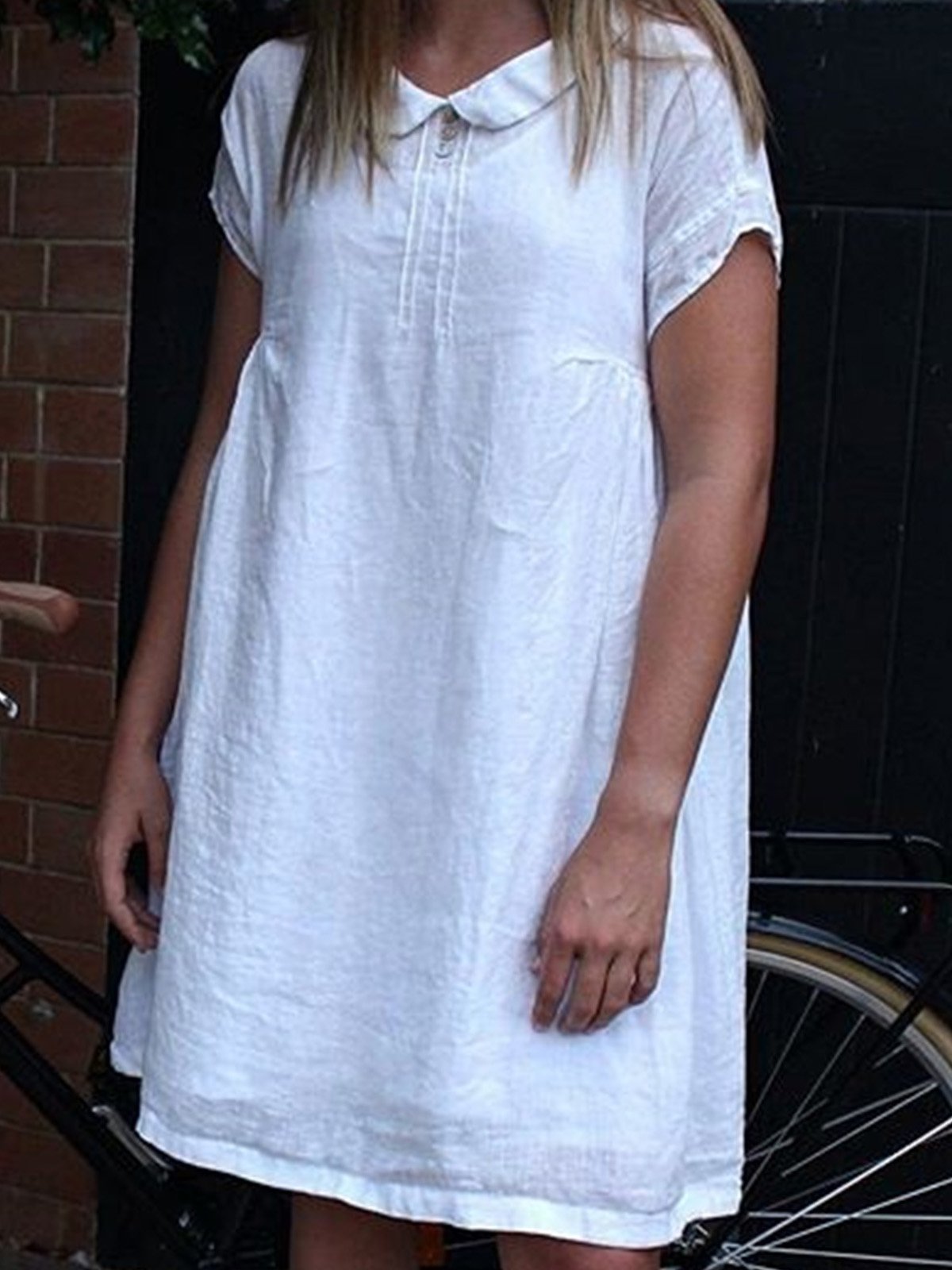 Women Casual Loose Peter Pan Collar Tops Tunic Maxi Dress