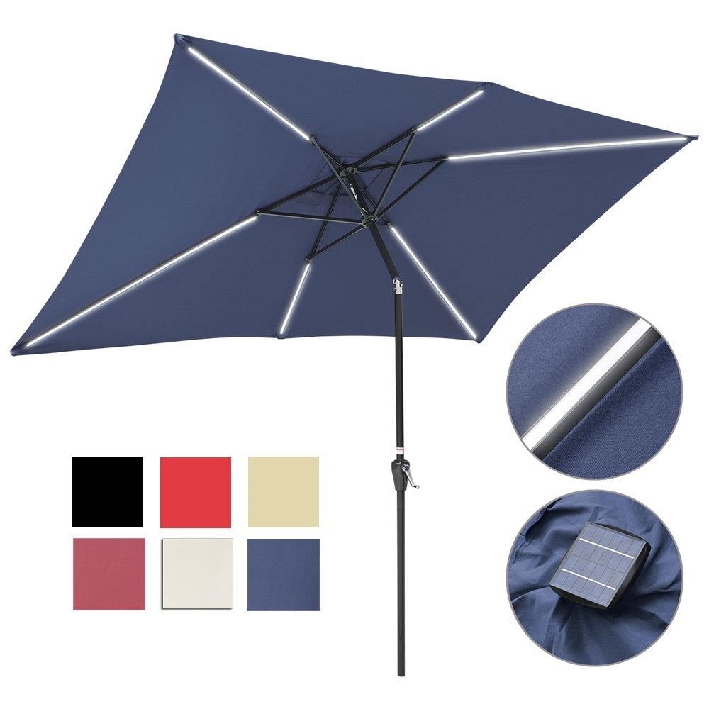 10��6.5ft Rectangular Patio Umbrella Tilt Solar Table Umbrella 6-Rib