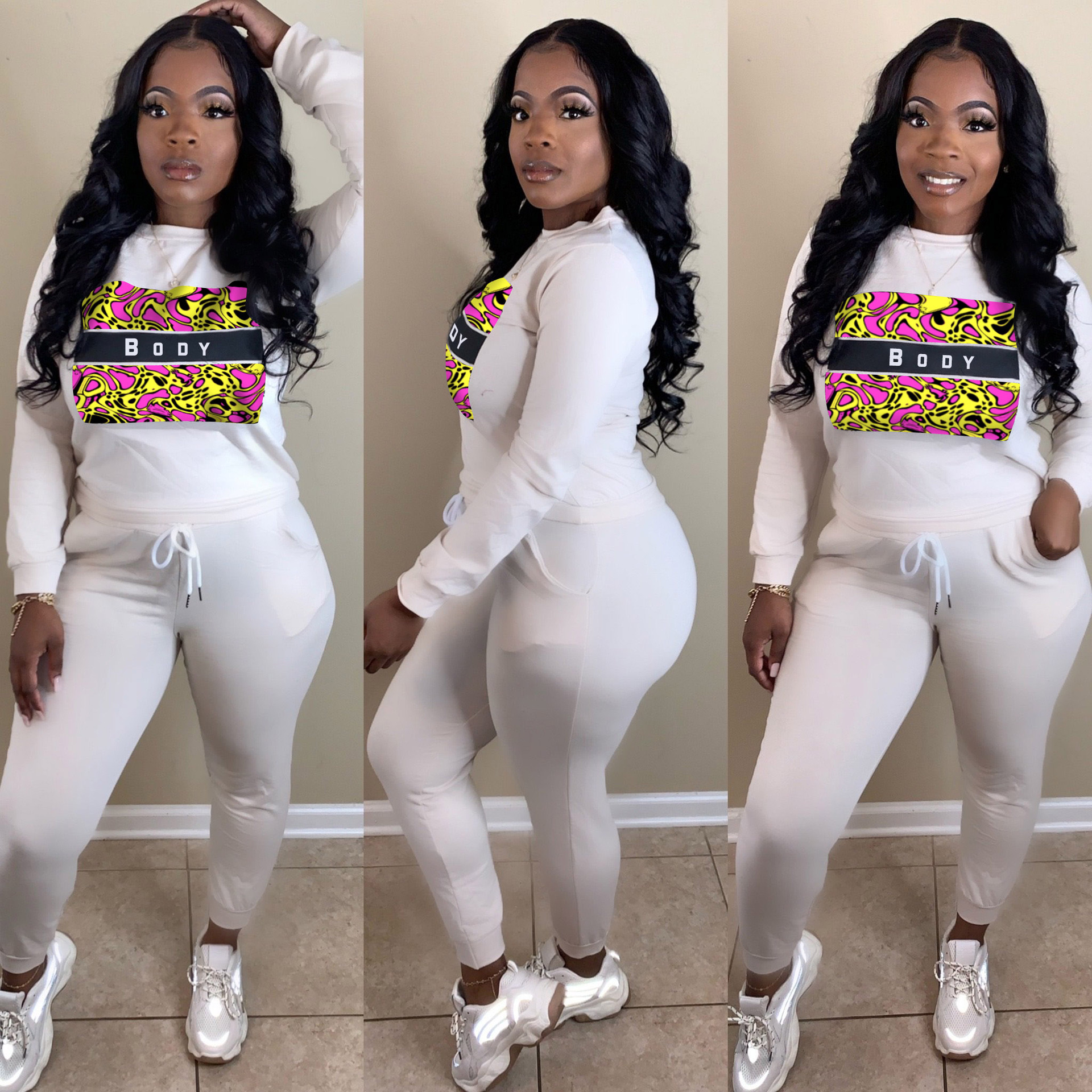 Autumn Casual Print Round Neck Sweatsuit