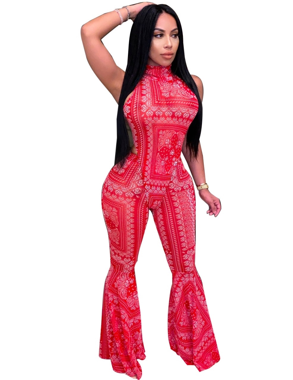 Print Sexy Two Piece Bell Bottom Jumpsuit