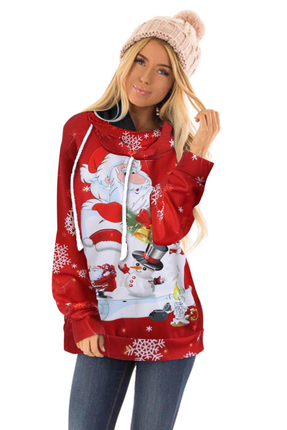 Santa Clause and Snowman Cartoon Hoodie