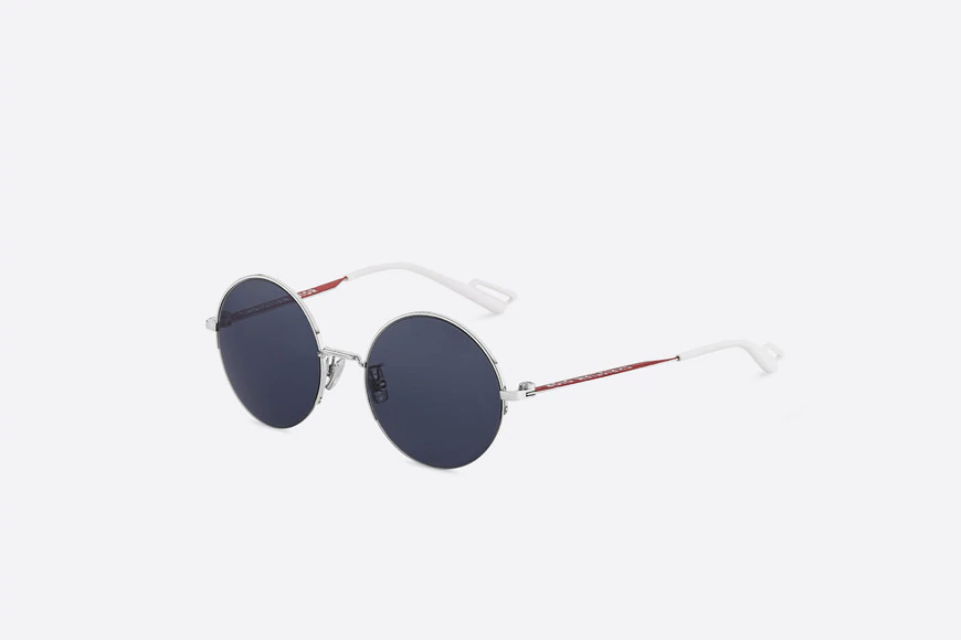 Dior180.2F Silver Metal Round Sunglasses with Red Temples