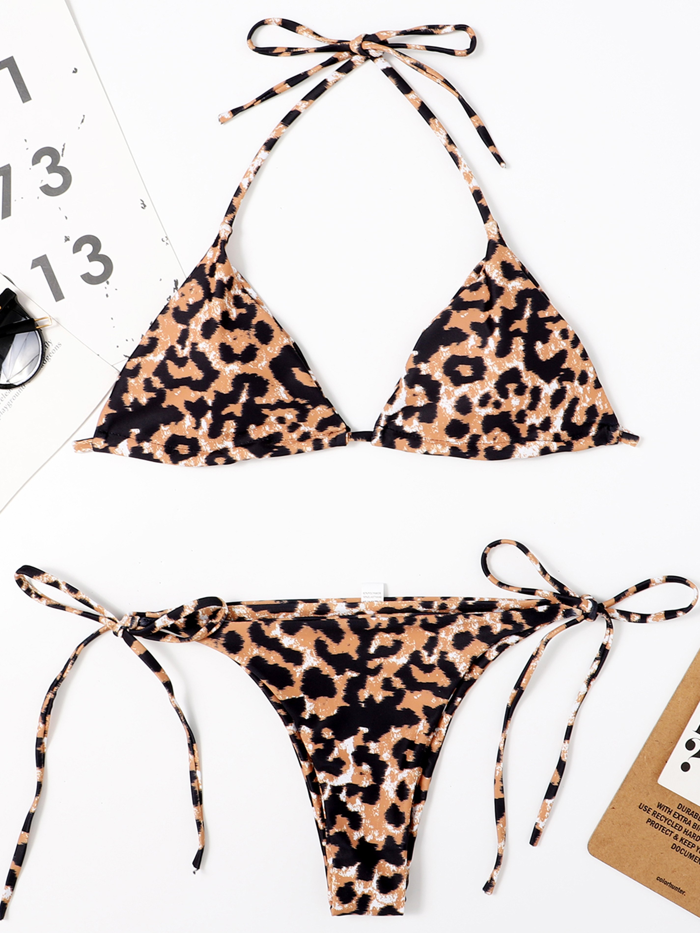 Leopard Print Tie Side Halter Bikini