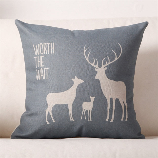 Nordic Style Merry Christmas Tree  Elk Deer Print Cushion Cover Pillow Case