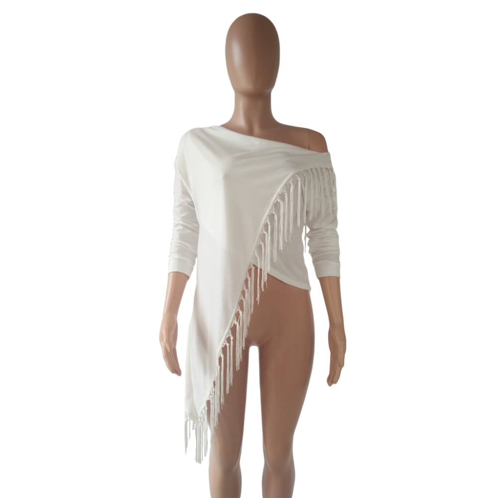 White Bat Sleeving Fringe Wrap Top