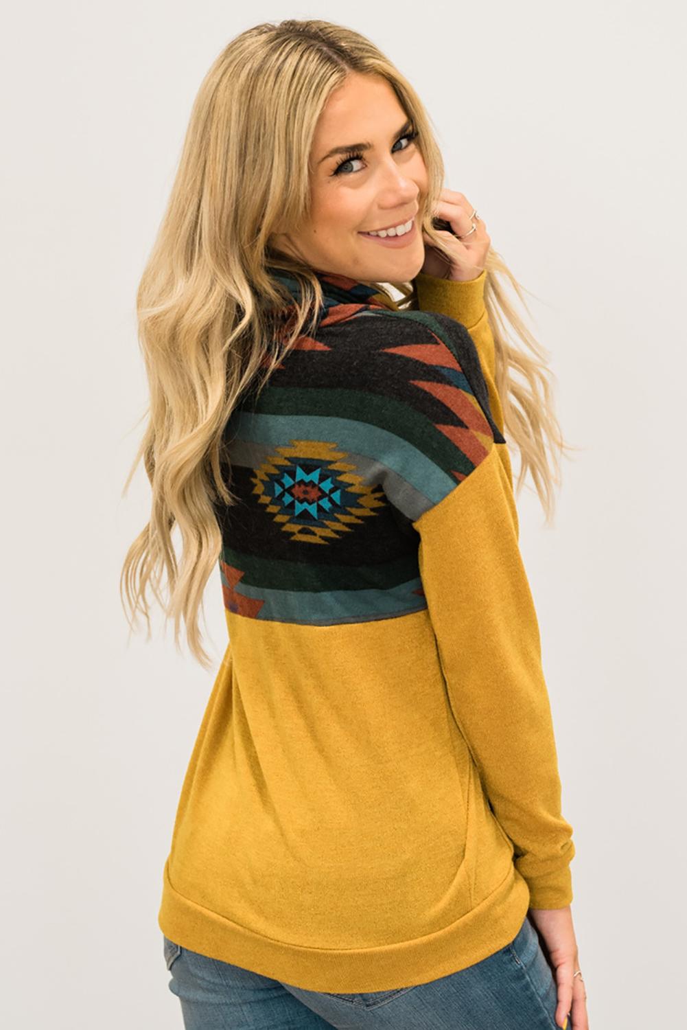 Yellow Aztec Cowl Pullover Hoodie