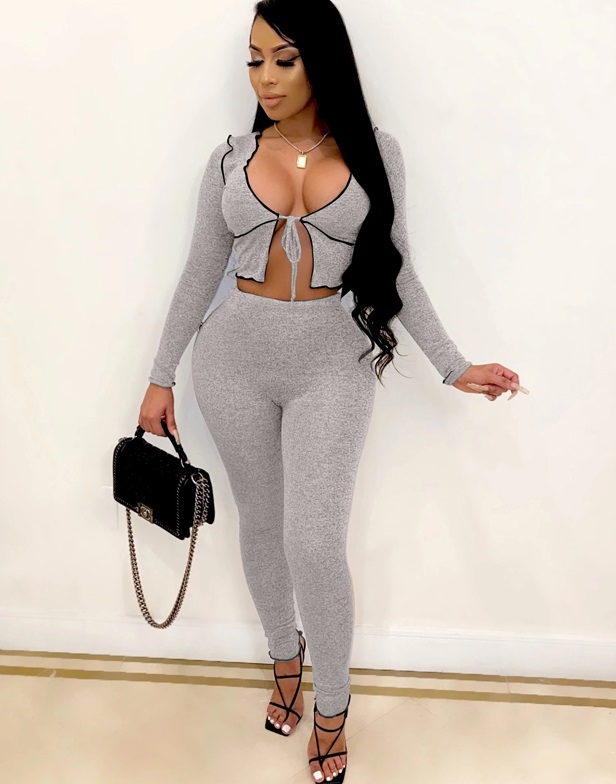Autumn Matching Sexy Bodycon Crop Top and Pants Set