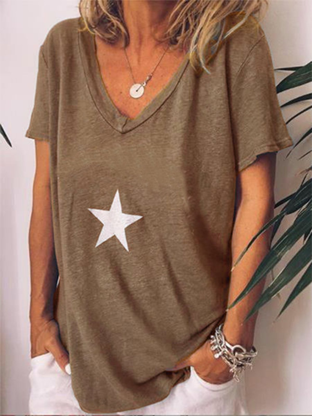 Casual V Neck Printed Short Sleeve Shirts