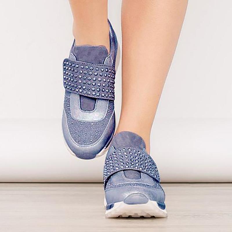 Women's Simple Solid Color Rhinestone Velcro Casual Shoes