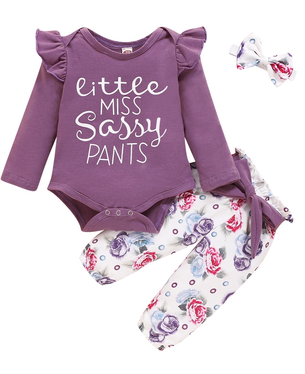 Baby Girl Autumn 3 Piece Print Pants Set