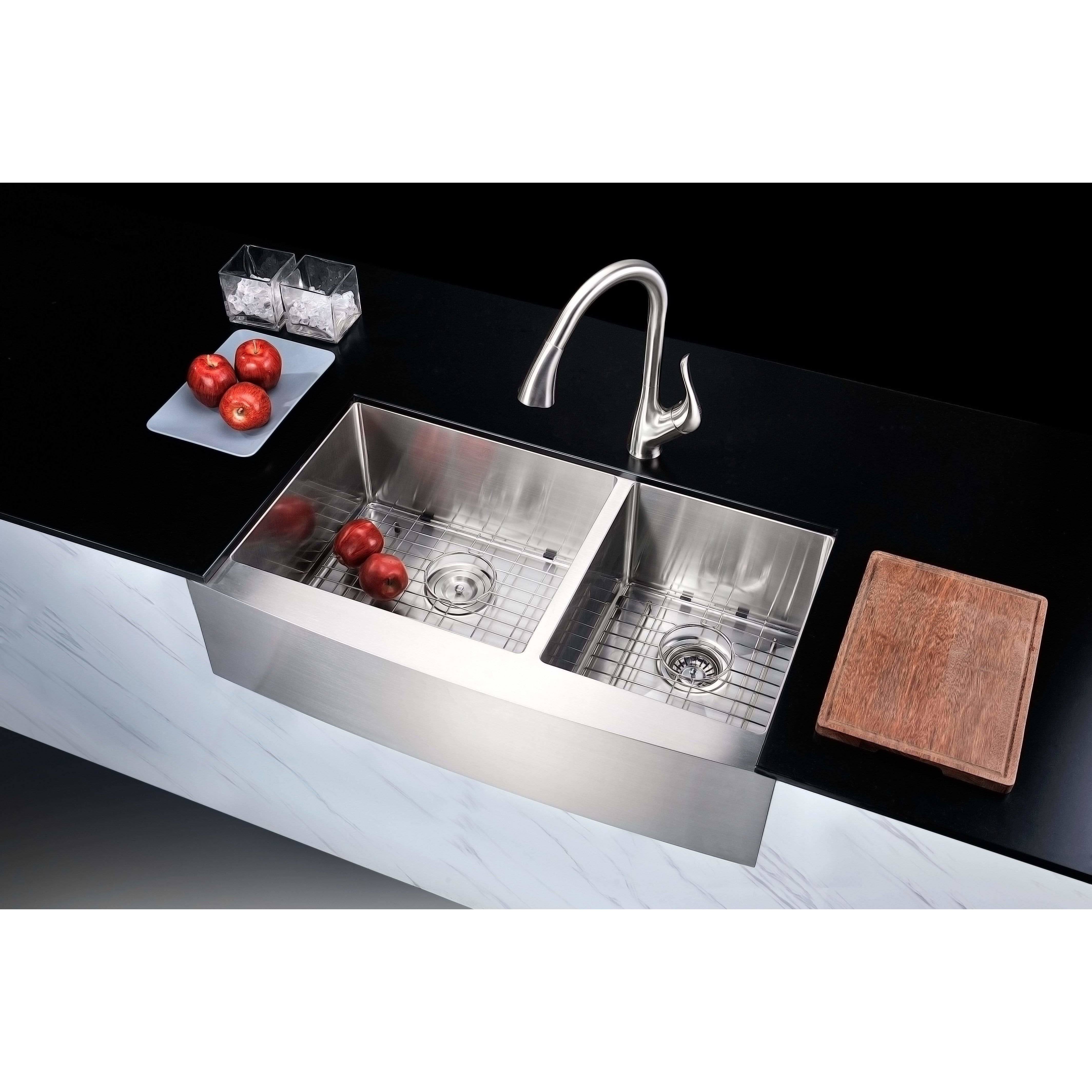 Anzzi Elysian 36x22 60/40 Double Bowl Stainless Steel Farmhouse Kitchen Sink